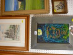 Mixed media on board - miner with a lamp, portrait of a terrier and a Leningrad print