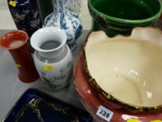 Two large Staffs planters and a quantity of miscellaneous china and glassware including Bretby