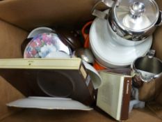 Stainless steel teaset, selection of household crockery and cookware etc