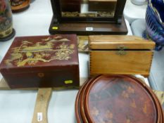 Quantity of mixed treen, dressing mirror, lacquerwork box etc