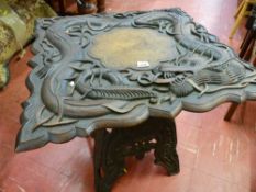 Carved dragon topped square occasional table