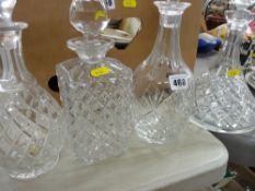 Glass ship's decanter, Victorian cut glass example and two others