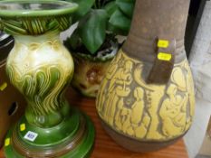 Pottery jardiniere on stand and a large stoneware type twin handled vase