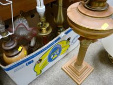 Reeded column brass oil lamp and a parcel of table lamps E/T