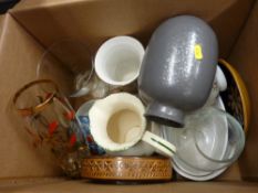 Box of pottery and glass vases and jugs etc