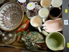 Box of china and pottery mugs etc