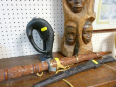 Quantity of African carvings including a dagger with a scabbard etc