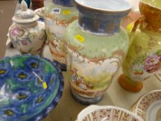 Pair of Victorian glass vases, a pottery example, a modern table lamp and shade etc