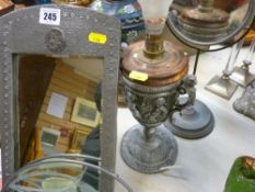 Beaten white metal portrait mirror and mixed items