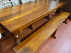 Fine long dining table in South African hardwood with accompanying benches