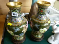 Good pair of modern cloisonne vases on stands