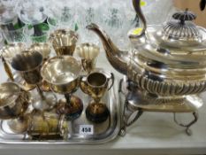 EP spirit kettle on stand, two EP goblets with White Star Line emblem etc