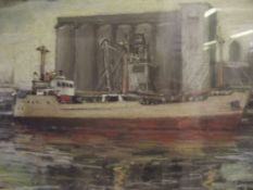 Tom Brown (1933-) pastel drawing, titled 'M/c Dock