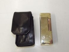 Dunhill 14ct gold cigarette lighter with case insc