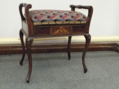Victorian rosewood piano stool, string and marquet