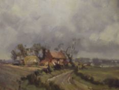 Oil on board - Farm scene, signed lower right - Ow