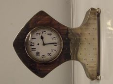 Silver cased mantel clock, engine turned decoratio