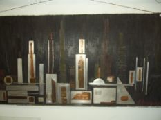 Large mixed media on board depicting Manhattan sky
