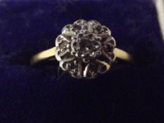 18 carat gold diamond cluster ring size O