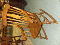 Rocking chair, lath back and pierced splat, shaped