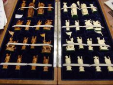 Cased ivory (possibly marine ivory) chess set