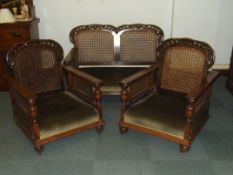 Early 20th century oak three piece suite comprisin