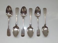 Set of six William IV silver fiddle pattern spoons