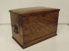Victorian oak stationary box, the fall flap folds