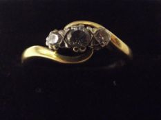 18 carat gold 3 stone diamond ring size N