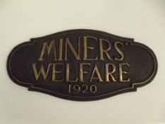 Interesting cast bronze plate 'Miners' Welfare 192