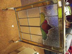 Leaded Glass and Brass Fire Screen