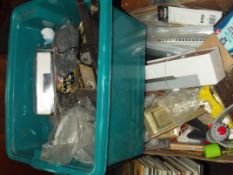 Two boxes of hardware items, brass door fittings e