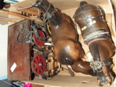 Three ceramic Shire horses and carts