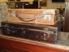 Vintage briefcase, vintage box and chess board and