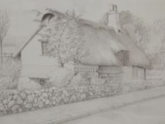 Signed pencil sketch, cottage scene