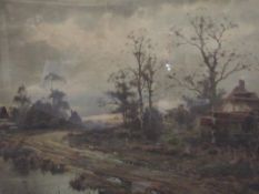 Edwardian framed painting, cottage scene