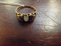 Opal and pearl yellow metal dress ring (tested for