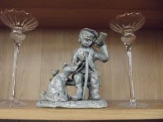 Stoneware figure and two glasses