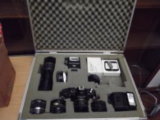 Cosina camera, lenses, flashes and case