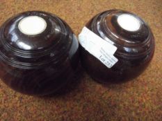 Pair of wooden bowling balls