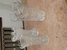 3 x large cut glass vases
