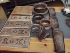 Large collection of carved wood items