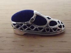 Silver stamped pin cushion, shoe