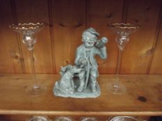 Stoneware figure and two glasses