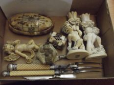 Bone trinket boxes, candle sticks etc.