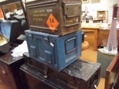 Two ammo tins and one painted tin