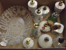 Various scent bottles and commemorative bowl
