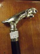 Ebonised walking stick with stylised jaguar handle