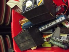 Box of Hornby trains and train tracks