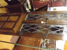 Oak corner display cabinet, probably Priory